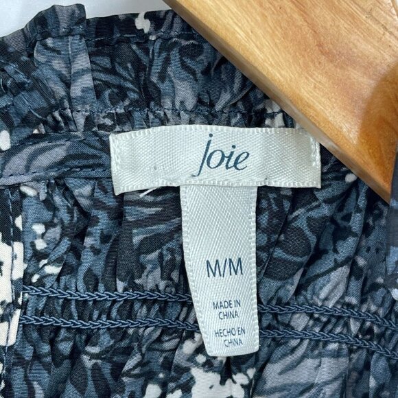 Joie Baltic Print Silky Sleeveless Keyhole Back Floral Top Smocked - Picture 7 of 8